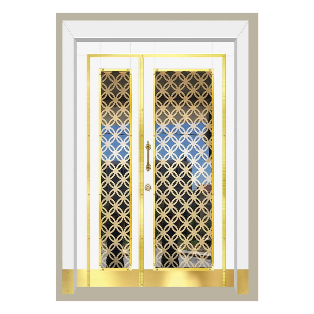 Altın Desenli Çift Kanatlı Bina Giriş Kapısı - Lüks ve Güvenlik 004