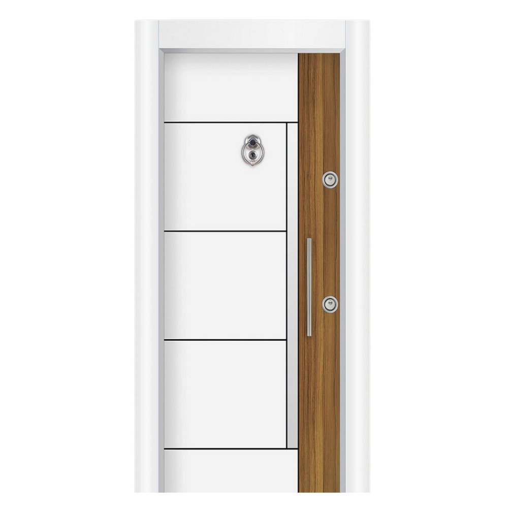 Beyaz ve Amerikan Ceviz Kombinasyonlu Çelik Kapı - Şık ve Güvenlikli Tasarım 103