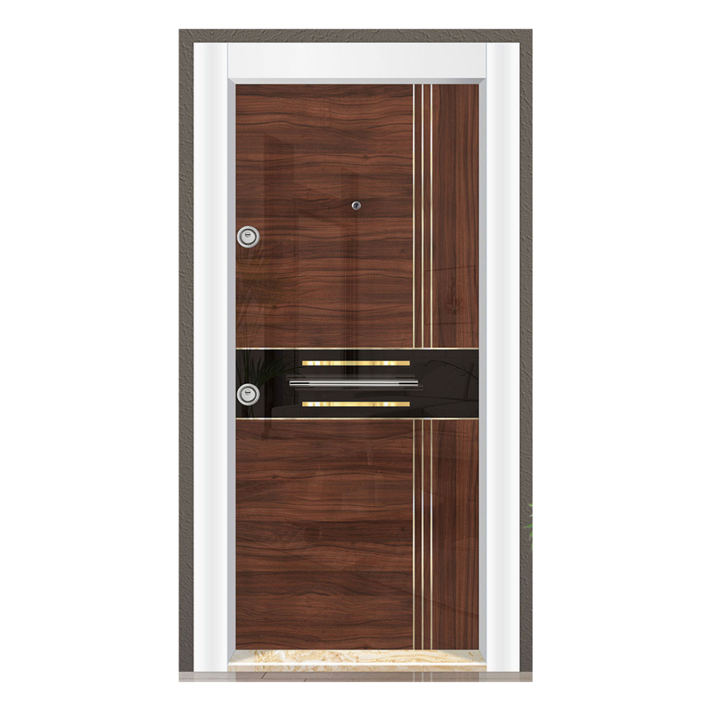 Koyu Kahve ve Altın Ultralam Çelik Kapı - Şık ve Güvenli Tasarım 608