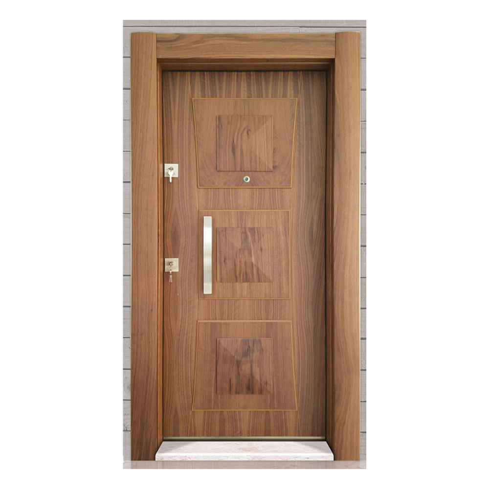 Doğal Amerikan Ceviz Çelik Kapı - Kabartma ve Güvenli Tasarım 801