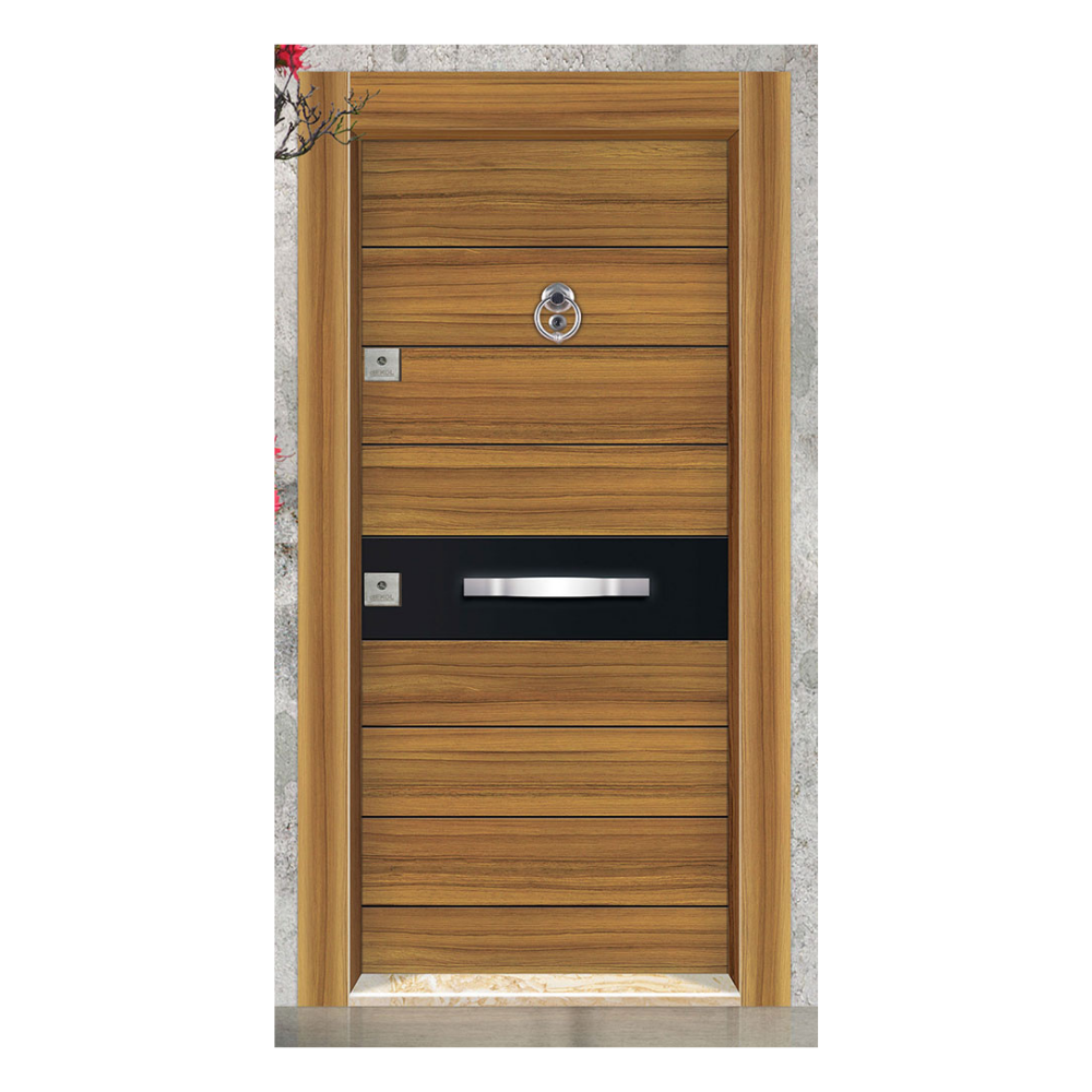 Amerikan Ceviz ve Siyah Cam Tasarımlı Çelik Kapı - Şık ve Güvenli 805